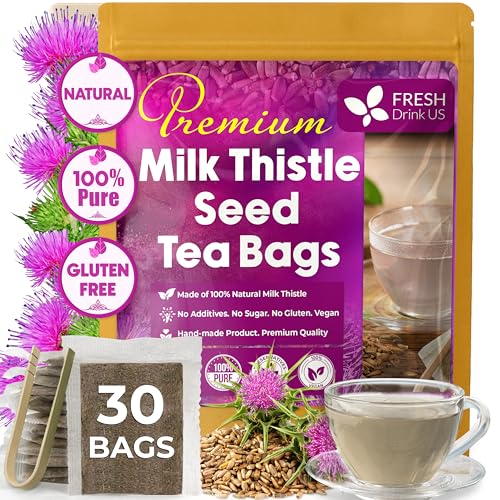 Image of FreshDrinkUS, Premium 30 Milk Thistle Tea Bags, 100% Natural & Pure from Milk Thistle Seeds. Milk Thistle Seed Herbal Tea. Made with Natural Material Tea Bags. No Sugar, No Caffeine, No Gluten, Vegan.