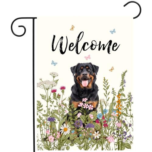 Floral Rottweiler Spring Summer Garden Flag