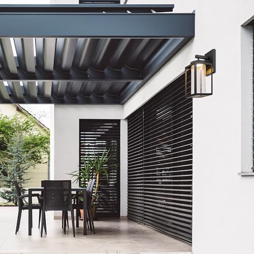 Image of Globe Electric 44359 Capulet LED Integrated Outdoor Indoor Wall Sconce, Black, Clear Bubble Glass Center Column, Dimmable, 12W, 850 Lumens