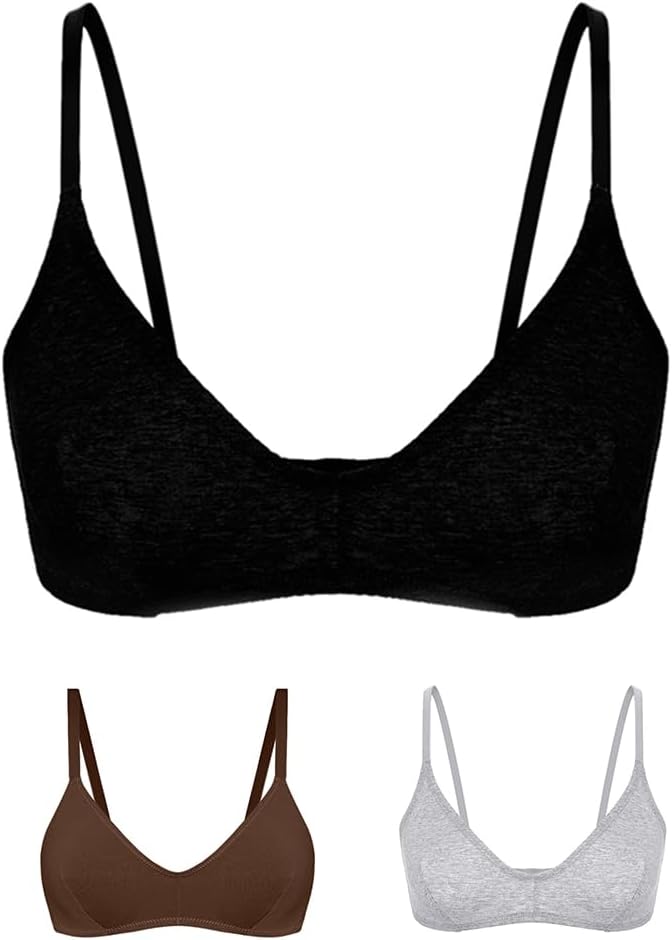 Varsbaby Women's Cotton Bralette Seamless Wireless Bra - Soft Unlined Comfort Bra for Sleeping, Everyday Wear(D330BM-Black+Gray+Coffee-L)