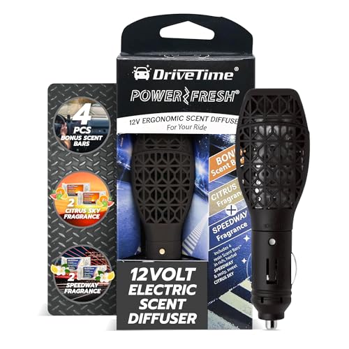 Drive Time Reusable 12V Plug-in Car Air Freshener Refill – Power Fresh, Auto Shut-Off, Plug-In Convenience, No Batteries Needed – Includes 4 Scent Bars for Up to 30 Days of Freshness