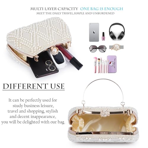 Image of Lady Quinton Pearl and Rhinestone Evening Clutch Bag, Bridal Party Handbag with Chain Strap