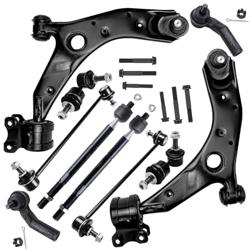 Image of Detroit Axle - 10pc Front End Suspension Kit for 04-09 Mazda 3 [Non-Turbo Charged], 06-17 Mazda 5, 2 Lower Control Arms w /Ball Joint 4 Front Rear Sway Bar Links 4 Outer Inner Tie Rods Replacement