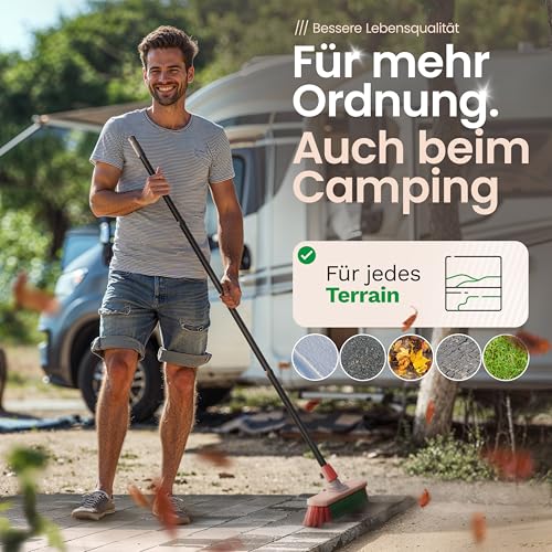 Novaliv Gartenbesen mit Stiel 40 cm Elaston Borsten inkl. Kehrgarnitur verzinkt bestehend aus Kehrblech und Handfeger Ideal als Straßenbesen Terassenbesen Hofbesen Stallbesen Kehrbesen Outdoor Broom – Bild 7
