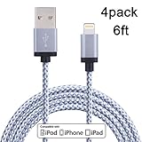 CO-zi 4Pack 6FT Durable Nylon Braided Lightning Cables Syncing and Charging Cord with Aluminum Connector for iPhone 6s plus, 6s, 6 plus, 6, 5s, 5c, 5, iPad Air, iPad Mini, iPod (White)