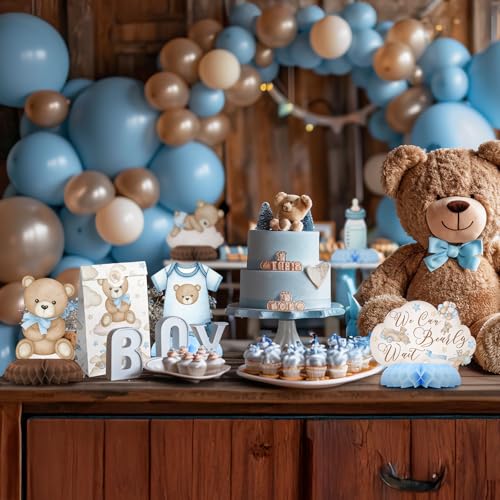 We Can Bearly Wait Baby Shower Decorations - Blue Teddy Bear Honeycomb Decorations and Balloon Bear Decorations - Thumbnail 7
