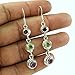 3 Tier 925 Sterling Silver Handmade Dangle Hook Earrings, Natural Amethyst, Garnet & Peridot Multi Gemstone Earrings for Women