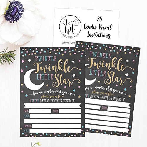 25 Twinkle Little Star Gender Reveal Baby Shower Party Invitation Cards Gold And Black He Or She For Gender Neutral Unisex Invites Guess If It's A Boy Or Girl Sprinkle Fill In The Blank Printable Pack #TOP4