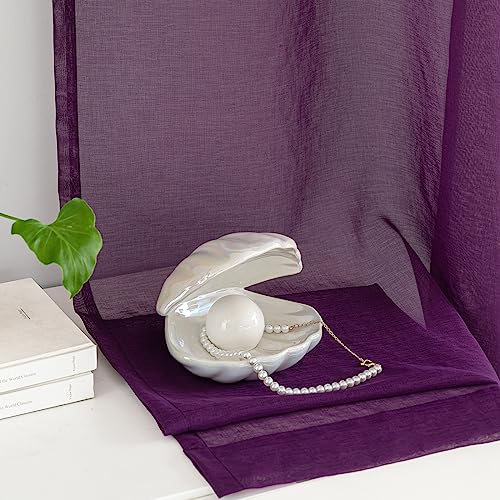 Image of Purple Sheer Curtains 95 inch Length 2 panels, Rod Pocket Semi Sheer Privacy Curtains, Window Treatments Soft Voile Drapes for Windows Living Room Bedroom French Doors Doorway Divider, 52 inchWx 95 inchL