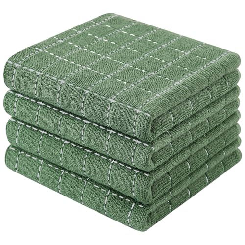 Mordimy Cotton Checkered Kitchen Towels, 13"x 28", 6 Pack, Grass Green