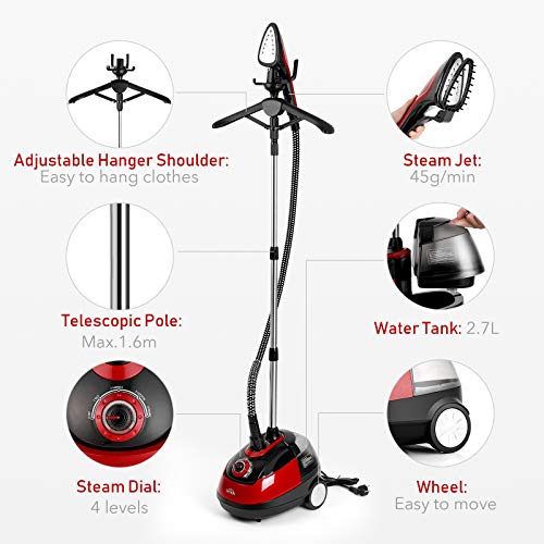 SIMBR Clothes Steamer, Heavy Duty Garments Steamer, 2.7L (91 OZ) Super Large Tank, 1500W Professional Fabric Steamer for Clothes Full Size with 4 Level Steam Adjustment