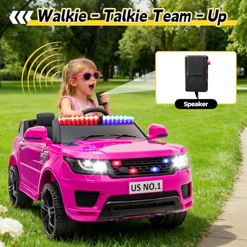 TOBBI Electric Cars for Kids Driving Remote Control Ride on Police Riding Car 4 Wheels Vehicles 12V Battery Cop Truck for Toddlers with Siren, Flashing Lights, Music, Pink - Thumbnail 4