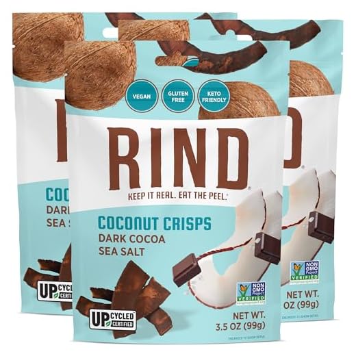 RIND Snacks | Dark Cocoa Sea Salt Coconut Crisps | Dried Fruit Superfood | Snack Chips | All Natural | Low Carbs | High in Fiber | Keto | Gluten Free | Vegan | Paleo | Fruit Snacks | 3.5 oz | 3 Pack
