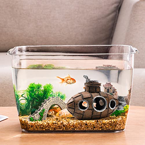HyzaPhix Aquarium Ornaments Submarine Fish Tank Decoration Fish Hideaway Ornaments Shipwreck Resin Swim-Through Decor for Small Betta AquaticPets - Image 3