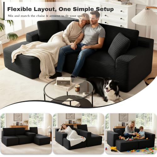 Image of Modular Sectional Sofa, Black Boneless Couch for Living Room