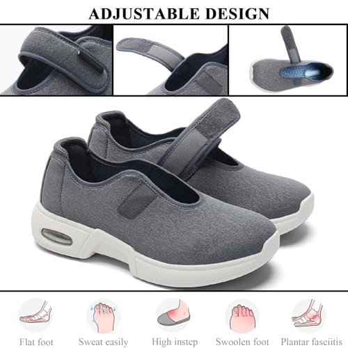 Diabetic Shoes for Men Extra Wide Slip on Lightweight Breathable Slippers Adjustable Women Walking Shoes for Elderly Arthritis Edema Swollen Feet3