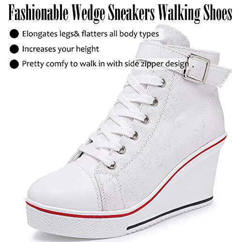 Mei MACLEOD Wedge Heel Sneaker for Women High Heel Sneaker Side Zipper/Lace Up Canvas Shoes for Ladies College Students3
