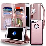 Navor iPhone 7 Plus & 8 Plus Case Magnetic Detachable Wallet Case [RFID Protection] [10 Card Pockets] [3 Money Pockets] JOOT-3L Series - Rose Gold (IP7P3LRG)