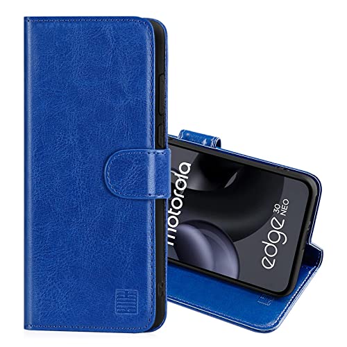 32nd Book Wallet PU Leather Flip Case Cover For Motorola Moto Edge 30 Neo, Design With Card Slot and Magnetic Closure - Deep Blue