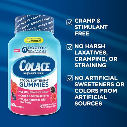 Image of Colace Stool Softener Gummies, Constipation Relief, Berry, 60 Ct, Pack of 2