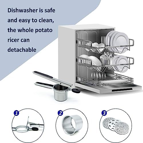 Eyeleaf Stainless Steel Potato Ricer with 3 Interchangeable Discs,Potato Ricer Masher with Silicone Handle, Ricer for Mashed Potatoes Press Vegetables and Fruits,Easy to Clean