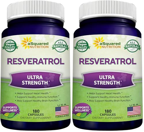 100% Natural Resveratrol 1000mg Supplement (180 Capsules Pack of 2)