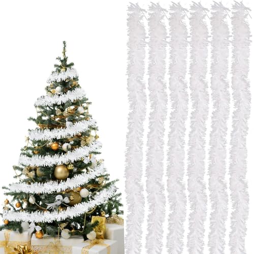 Junhui Guirnaldas Navidad 6 Piezas, 2M Guirnalda Oropel Blanca Navidad para Decoración de Árbol de Navidad