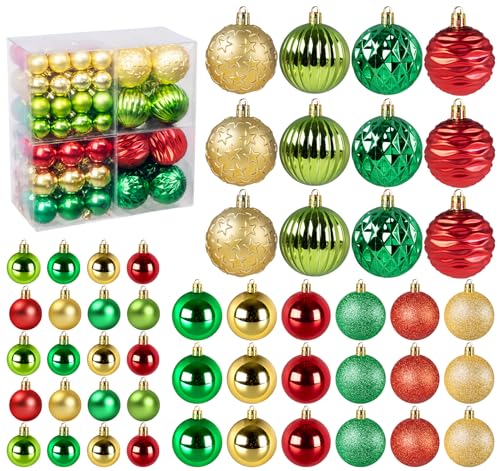 84 Pcs Christmas Ball Ornaments, Anstore Christmas Tree Decorations Ornament Balls Festive Indoor Outdoor Hanging Baubles, 6,4&3cm Xmas Decorations Ornament Balls With Hooks & String(Green, Red, Gold)
