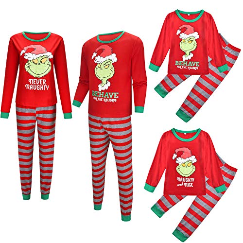TMOYJPX Pijamas Navidad Familia Hombre Mujer Niño 'Naughty', Pijama Familiar a Juego Pijamas Navideños Pareja Divertidos Ropa de Dormir