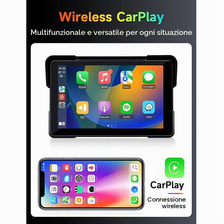 7 "IPS Touch Screen Portatile Carplay Screen per Moto Wireless Car Play & Android Auto Navigazione GPS Moto Navigazione GPS CarPlay (Player)
