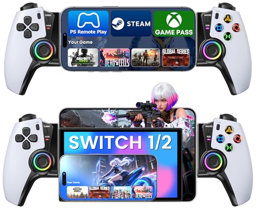 1. Gioca ai tuoi giochi preferiti ovunque e in qualsiasi momento: questo controller utilizza la tecnologia Bluetooth wireless per connettersi senza problemi con iPhone, dispositivi Android e console OLED Nintendo Switch/Switch. Goditi tutti i giochi e le piattaforme controller supportati nativamente sul tuo smartphone, tra cui PS Remote Play, Xbox Cloud Gaming, Steam Link, GeForce Now, oltre a titoli popolari come Call of Duty, Roblox e Minecraft. Su Nintendo Switch, supporta tutti i giochi compatibili con Pro Controller (esclusi quelli progettati esclusivamente per Joy-Con) e dispone di funzionalità di controllo del movimento. Suggerimento: nome dispositivo Bluetooth per Android: 