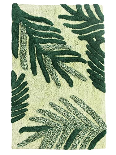 Image of SASHAA WORLD Cotton Leaf Patterned Bathmat | Soft, Absorbent & Cozy | Anti-Skid Latex Backing for Stability | Perfect for Bathroom, Bedroom, Hotels, or Spa | Pack of 2, 50x80 cm, Green