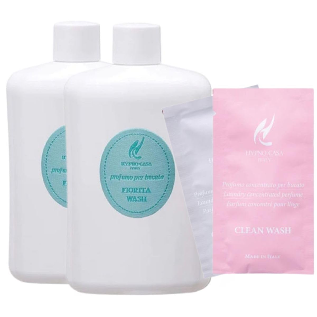 Hypno Casa - 2 Flaconi di Profumo Concentrato per Bucato Made in Italy, per Lavatrice e a Mano - 400 ml + 2 Bustina Omaggio da 10 ml. (Fiorita Wash)