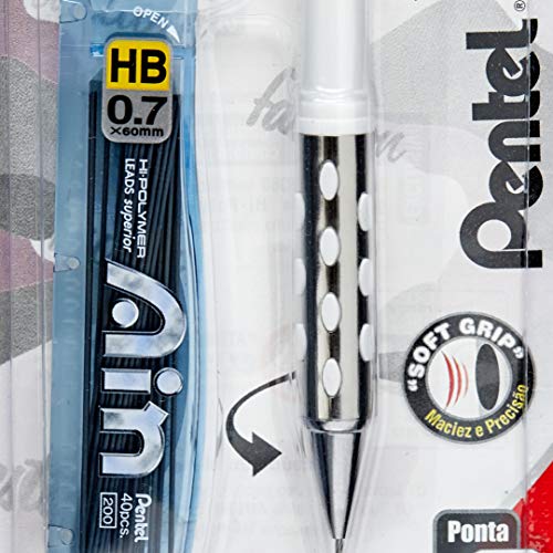 Lapiseira P60 0.7 Mm Gratis Borracha + Grafites, Pentel, Branca, Pacote De 1