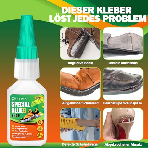 Schuhkleber Extra Stark Wasserfest – 30g Set Mit Sekundenkleber & Anti-Austrocknung – Super Spezial Kleber für Shoe, Sohlen, Sneaker, Leder, Gummi – Kontaktkleber Transparent & Elastisch