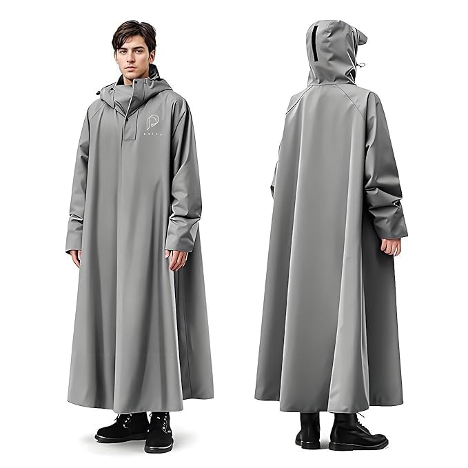 Image of PALAY Long Rain Coat Waterproof Raincoat for Adults Reusable Hooded Poncho with Wide Brim Lightweight Unisex for Hiking Travel Motorcycle Riding Length 128cm 3 PCS
