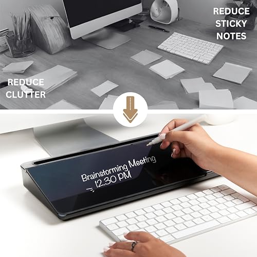 Image of Garood Desktop Whiteboard with Wireless Charger Black, Adapter Included, Desktop Whiteboard with Phone Charger and Holder, Glass Desk White Board with Stand 15.8X7X2 inches
