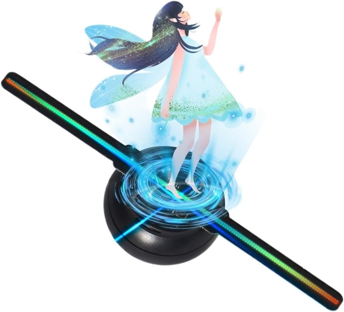 3D Hologram Fan 5.5in/14cm 3D Hologram Fan, 128 0603 LED Beads Holographic Projector, HD Flicker Free TF&APP Control Christmas Halloween