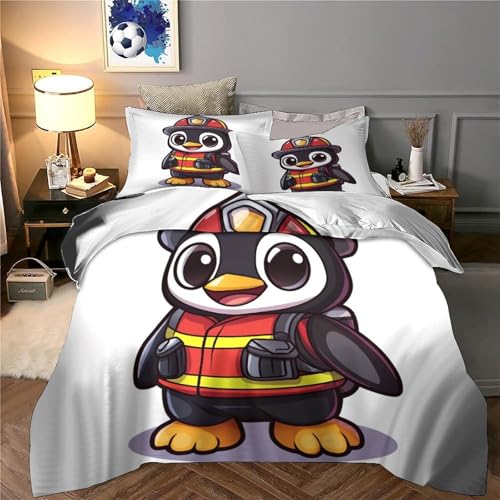 Linge de lit pingouin pompier 3D de qualité supérieure en microfibre douce avec taies d'oreiller - 6