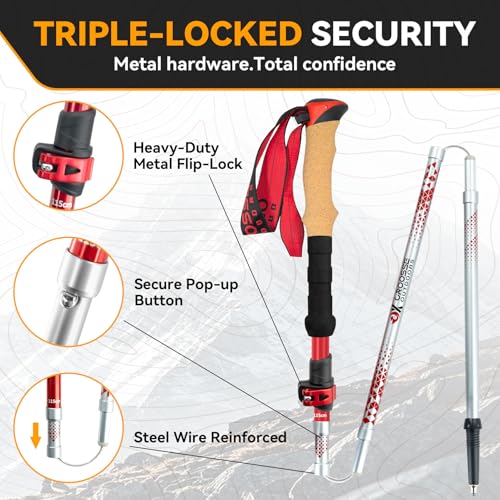 Croosseoutdoors Collapsible Trekking Poles for Hiking - Lightweight Adjustable Aluminum Folding Hiking Poles, Cork Grip Walking Sticks for Seniors, Women & Men (2 Pack) by Croosseoutdoors - Used condition - Image 3