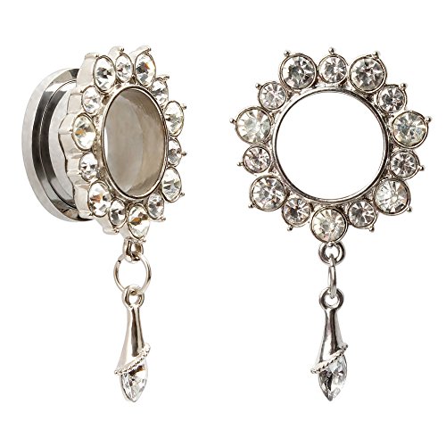 KUBOOZ Ear Piercings Plugs Tunnels Jewelry Gemmed Flower Drop Eyelets Acero Inoxidable Flare Screw Back Plugs diámetros