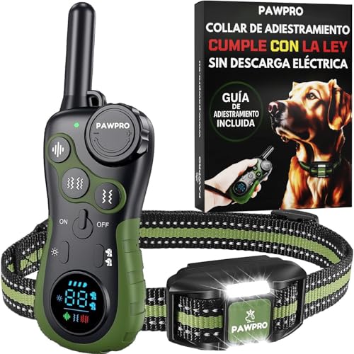 PAWPRO Collar de Adiestramiento, Conforme Nueva Ley Española de Bienestar Animal, Alcance XXL 3 km, Modo Luz Nocturna, BIP Vibración Boost, Apto para Todos los Perros, Resistente al Agua (1 Collar)