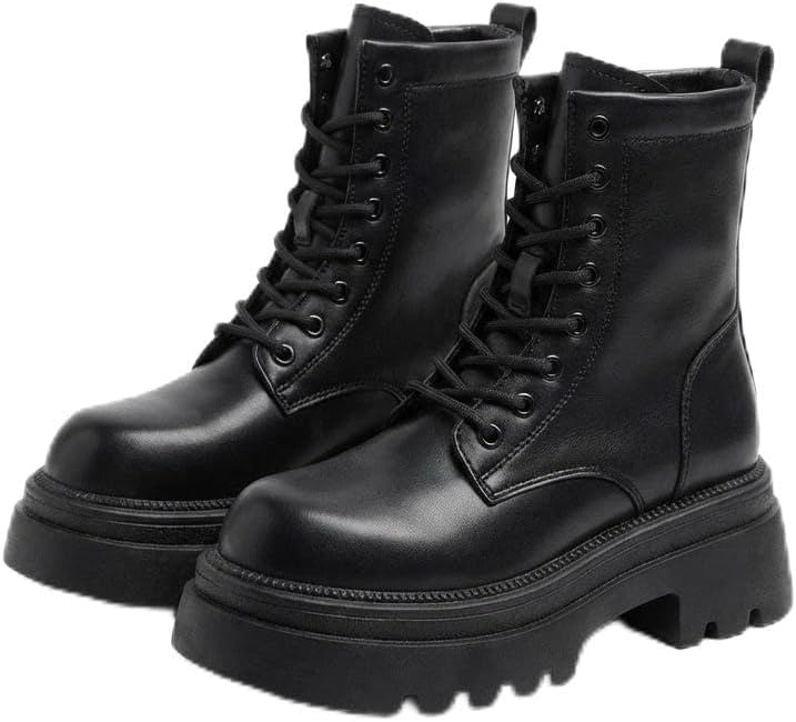 Women's Mid-Calf Lace Up Boots Chunky Wedge Heel, Platform Round Toe Booties for Women, Casual Walking Shoes US Size