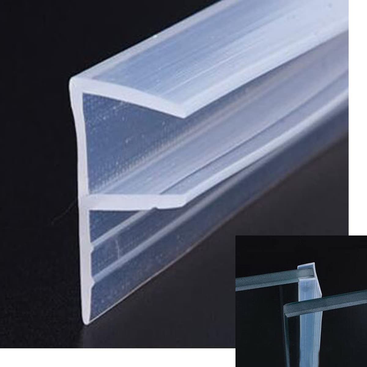 Frameless Shower Door Bottom Seal Strip F-Type Sweep Stop Shower Leaking with Drip Rail for 5/16"(8mm) Glass, 78.74 Inch / 2m Length Glass Door Sweep Stop Shower Leaking Clear