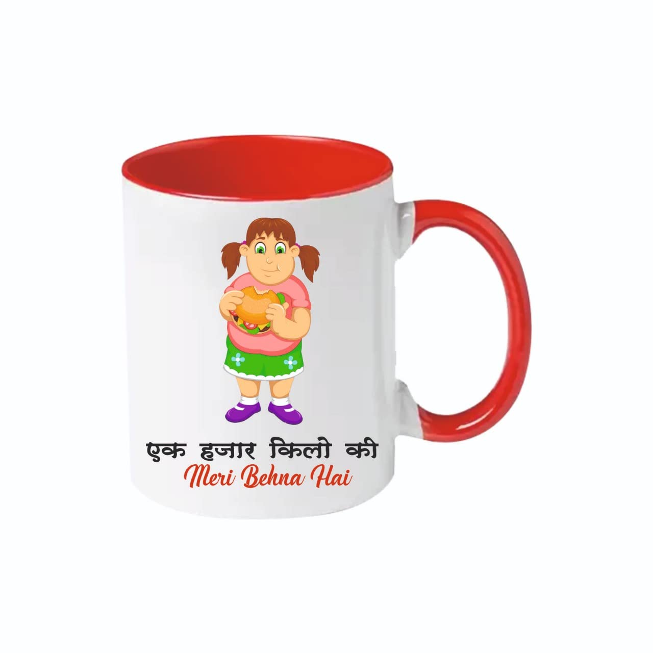 GIFT JAIPUR EK Hajar Kilo Ki Behna Red Handle White Ceramic Mug- Gift for Sister from Brother on Birthday Rakhi rakshabandhan bhaidooj Return Gift