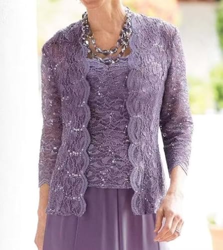 2 Piece Mother of The Bride Dresses with Jacket Lace Applique Chiffon Long Formal Evening Gowns with Sleeves2