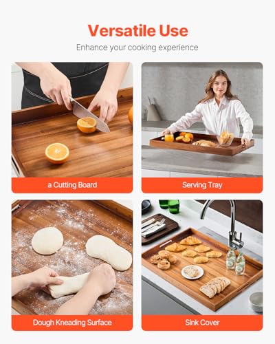 Image of VEVOR Noodle Board Stove Cover, Stove Top Cover Board for Gas Burner & Electric Stove, Acacia Wood Cutting Board with Built-in Handles, RV Stovetop Cover /Kitchen Sink Cover for Counter Space & Tray