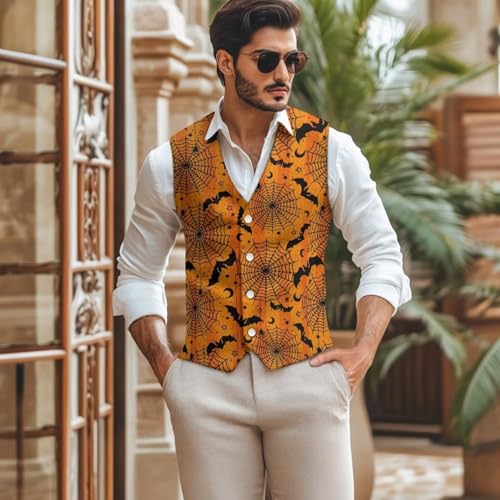 Halloween Men's Suit Vests Lightweight Mens Suit Vests for Casual Party Slim Fit V-Neck Waistcoat With Back Strap2