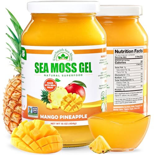 EverSmith Organics - Wildcrafted Irish Sea Moss Gel | Made in USA | Rich in Nutrients | Sea Moss Gel Raw | Jarred Vegetables & Fruits | Mango Pineapple (1 Jar)