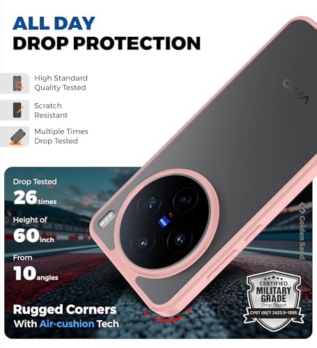 Image of Golden Sand for Vivo X200T 5G - Rugged Frosted Semi Transparent PC Shock Proof Slim Back Case for Vivo X200T, Seaside Pink